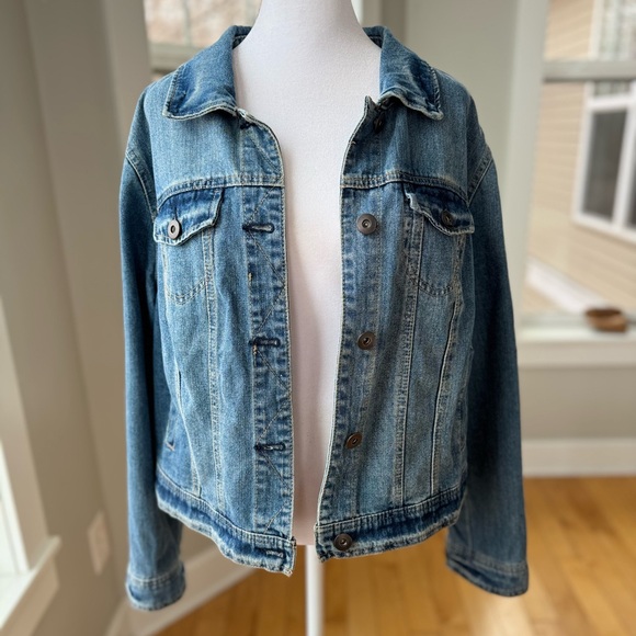 AVA & VIV Dark Medium Blue Classic Wash Cropped Denim Jean Jacket Size X - Picture 2 of 9